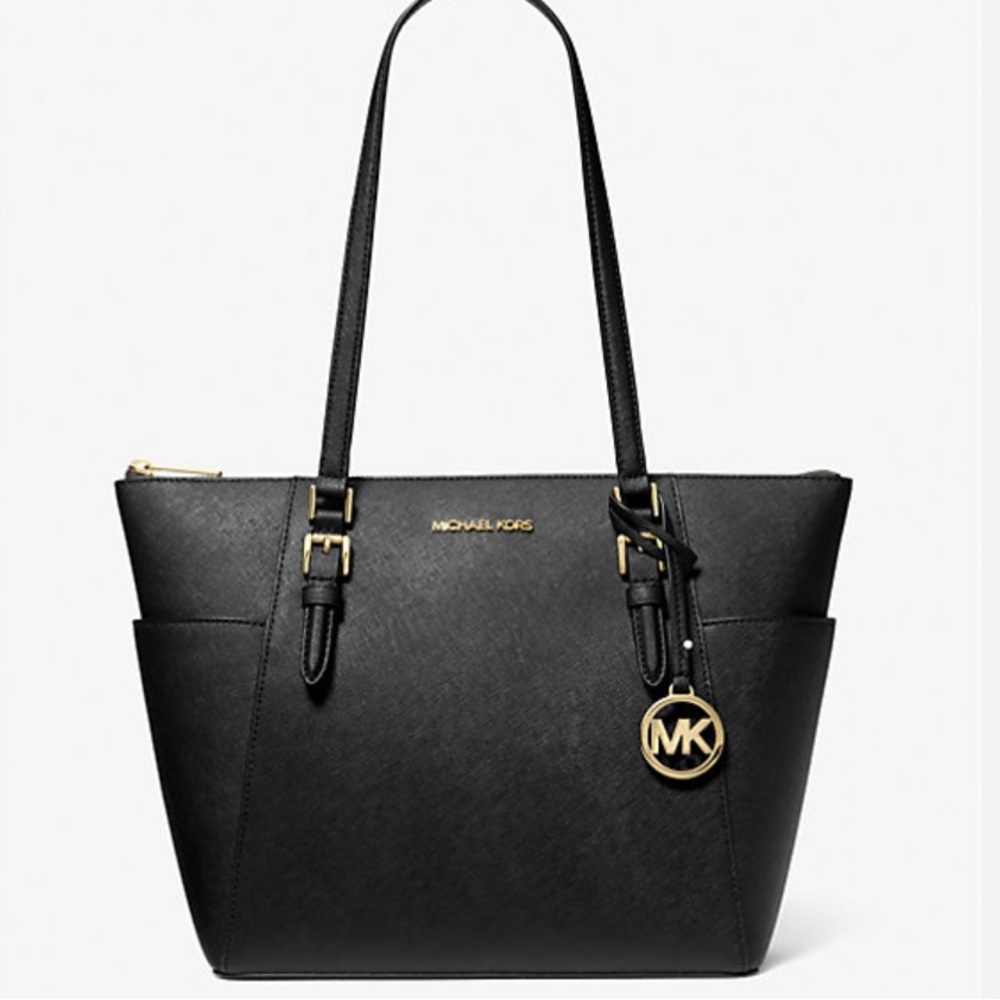 Michael Kors Black Saffiano Leather Tote with Gold Hardware